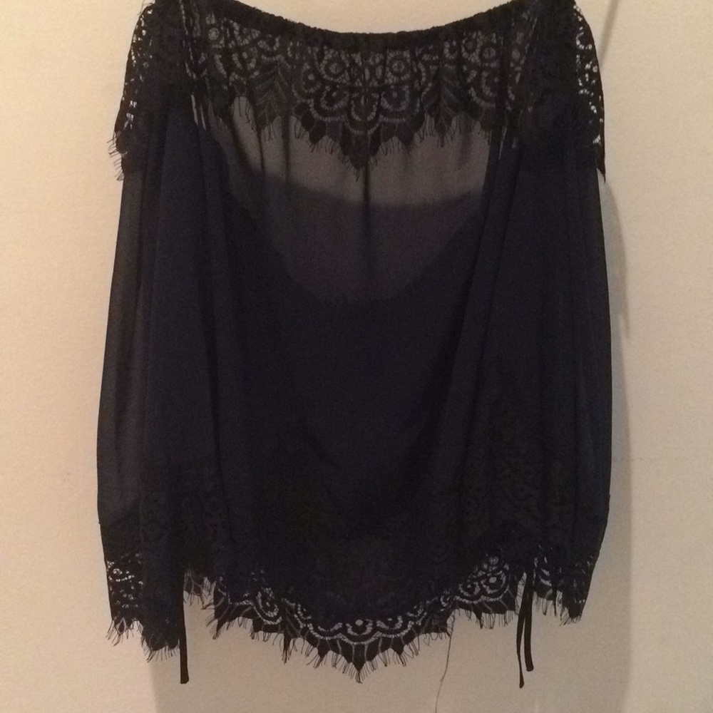 Lace long sleeve silk blouse